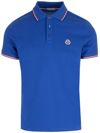 Moncler Stripe Trimmed Logo Patched Polo Shirt In Blue