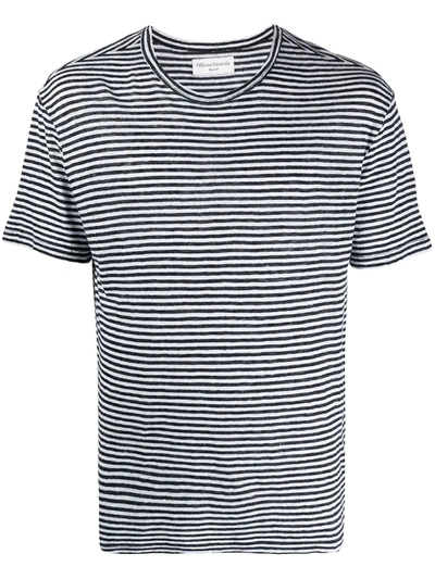 Officine Generale Horizontal Stripe Print T-shirt In Black/white