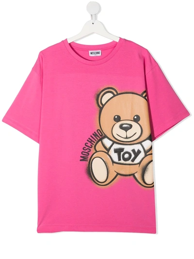 Moschino Teen Teddy Bear-print Cotton T-shirt In Pink