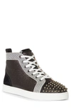 Christian Louboutin Men's Lou Spikes Orlato Metallic Leather/velvet High-top Sneakers In Black