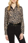 Halogenr Halogen Hidden Button Long Sleeve Blouse In Beige Animalia Print
