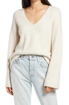 Treasure & Bond V-neck Rib Stitch Sweater In Beige Oatmeal Light Heather