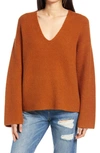 Treasure & Bond V-neck Rib Stitch Sweater In Rust Umber