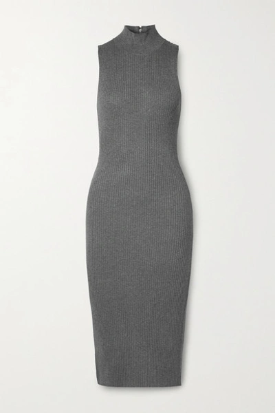 Alice And Olivia Brooklynne Ribbed Stretch-knit Turtleneck Midi Dress In Gray