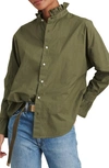 Alex Mill Ruffle Button-up Shirt In Dusty Olive