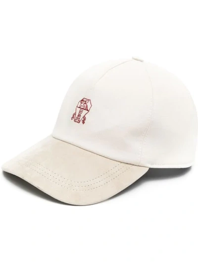 Brunello Cucinelli Men's Logo Canvas & Suede Baseball Hat In Off White