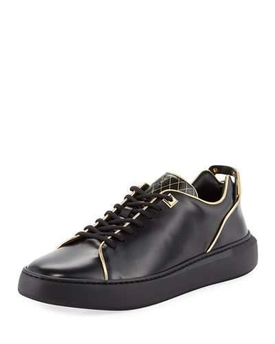 Buscemi Men's Uno Leather Low-top Sneakers With Golden Edges, Black