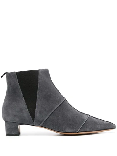 Emporio Armani Panelled Pointed Toe Ankle Boots In Grey
