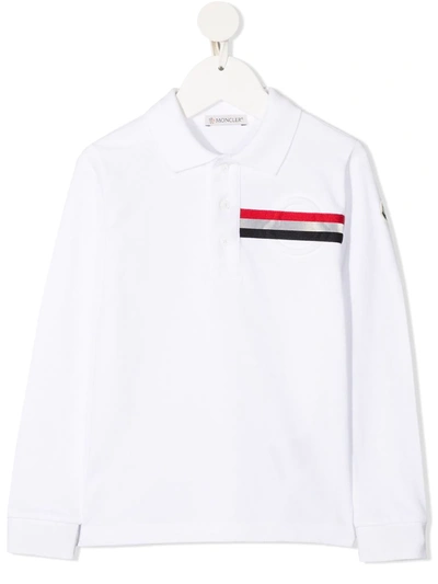 Moncler Teen Logo Stripe Polo Shirt In White