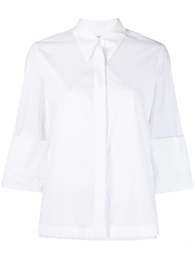 Odeeh Band-collar Three-quarter Sleeve Shirt In White