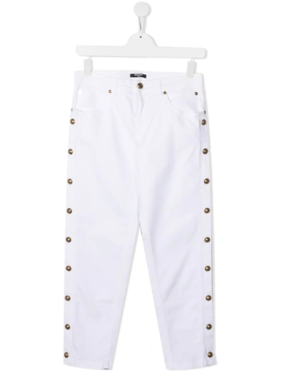 Balmain Teen High-rise Button-embossed Trousers In White