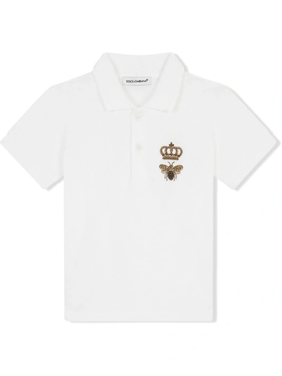 Dolce & Gabbana Babies' Bee And Crown-embroidered Polo Shirt In White