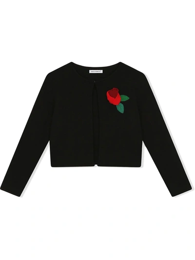 Dolce & Gabbana Kids Rose Appliqué Cardigan (2-6 Years) In Black