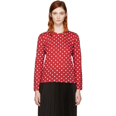 Comme Des Garçons Play Comme Des Garcons Play Red Long Sleeve Polka Dot Heart Patch T-shirt In 3 Red/white
