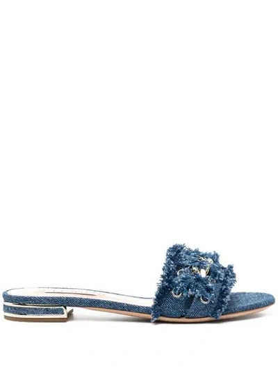 Casadei Denim Mule Sandals In Blue