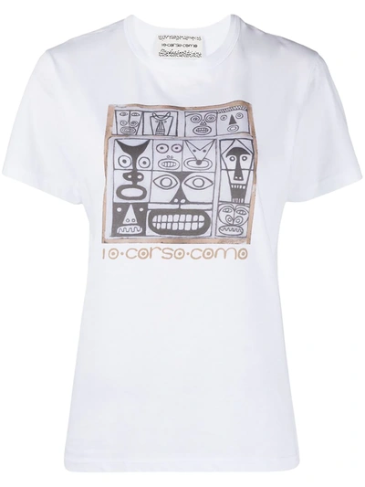 10 Corso Como Faces-print Cotton T-shirt In White