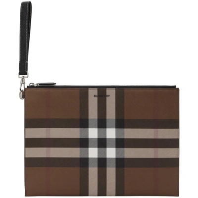 Burberry Large Check-pattern Zip Pouch In Brown