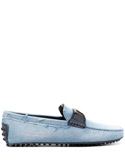 Tod's Gommino Driving Denim Loafers In Light Wash