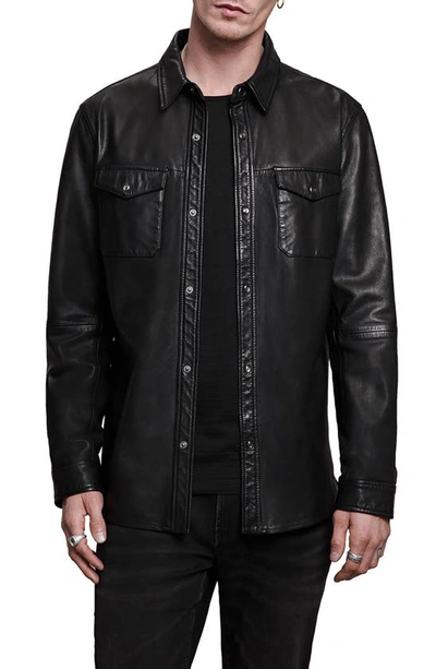 John Varvatos Lionel Leather Slim Fit Shirt In Black