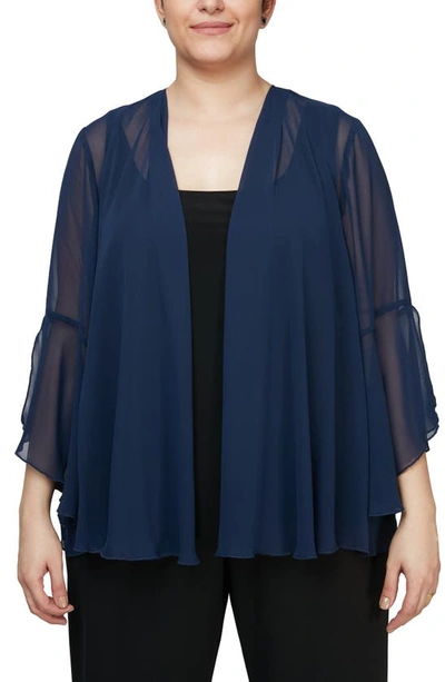 Alex Evenings Bell Sleeve Chiffon Cover-up Jacket In Navy