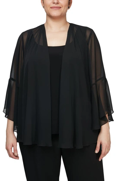 Alex Evenings Bell Sleeve Chiffon Cover-up Jacket In Black