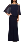 Alex Evenings Cold Shoulder Popover Dress In Navy