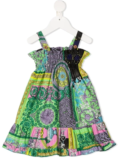 Young Versace Babies' Mix-print Ruffle-trim Dress In Multicolor