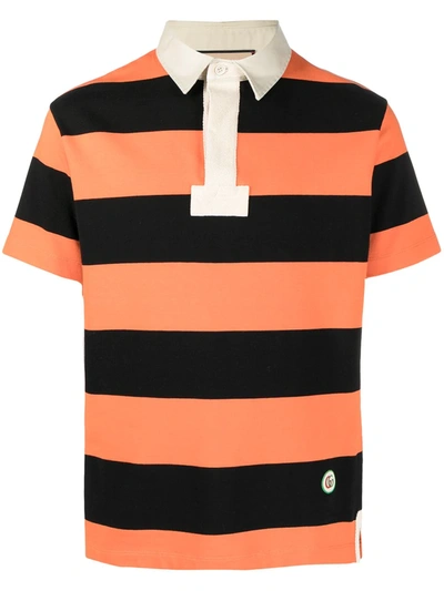 Gucci Orange/black Striped Polo Shirt With Patch