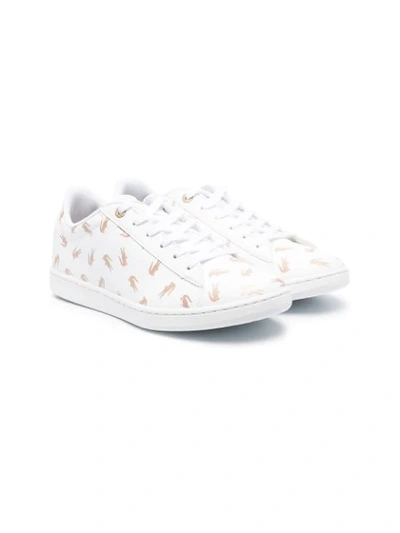 Lacoste Kids' Low Top Monogram Print Trainers In White