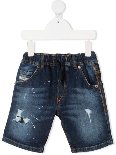 Diesel Kids' Distressed Stretch Cotton Denim Shorts In Medium Wash