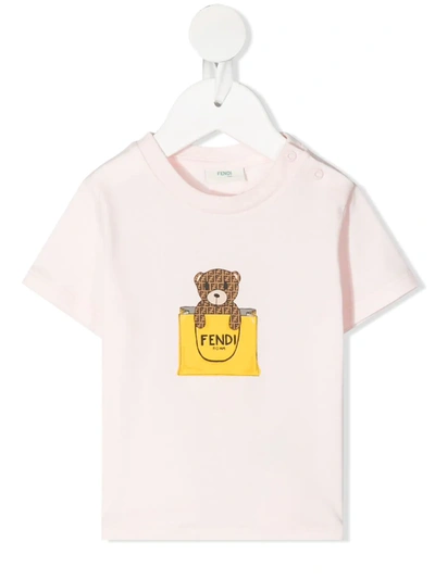 Fendi Babies' Jersey T-shirt With Ff Bear Print In Beige