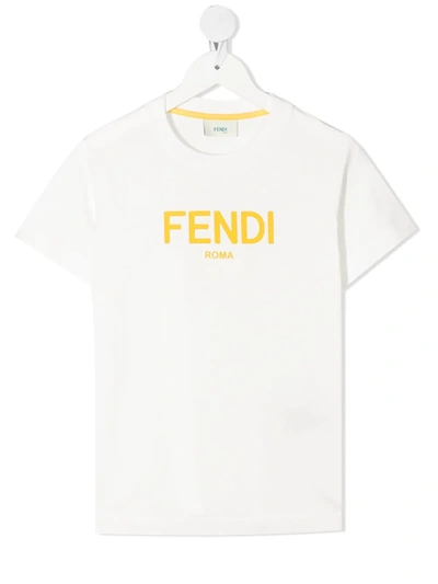 Fendi Kids' Logo-print Short-sleeve T-shirt In White