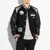 Coach Leather & Wool Bomber Jacket W/ Patches In Black
