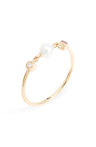 Poppy Finch Cultured Pearl, Ruby & Diamond Ring In Yellow Gold