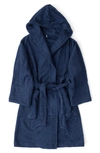 Tekla Organic Cotton Hooded Bathrobe In Navy