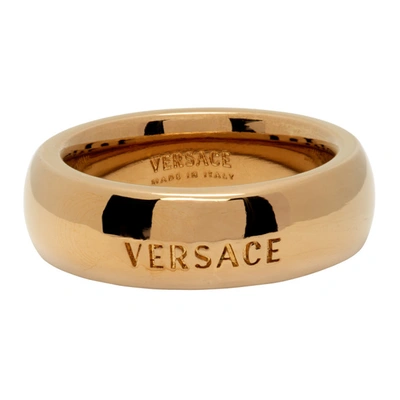 Versace Gold Engraved Logo Ring In Kvo Gold