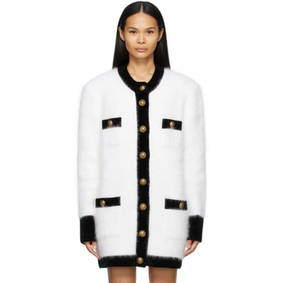 Balmain White & Black Angora Velvet Jacket In Gab Wh/blk