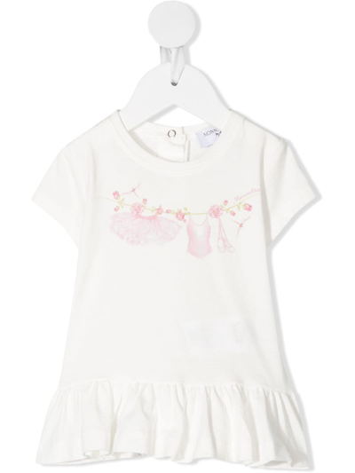 Monnalisa Babies' Ruffled Hem T-shirt In Panna