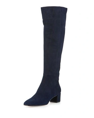 Gianvito Rossi Low-heel Suede Knee Boots In Navy