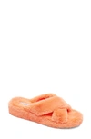 Lisa And Vicky Cushy Slipper In Coral Faux Fur