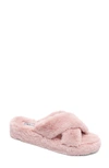 Lisa And Vicky Cushy Slipper In Pink Faux Fur