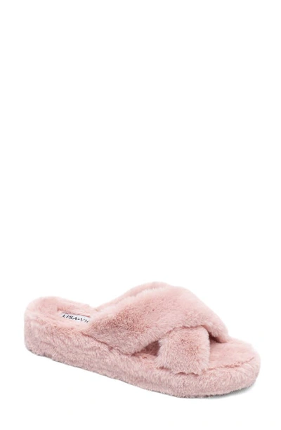 Lisa And Vicky Cushy Slipper In Pink Faux Fur