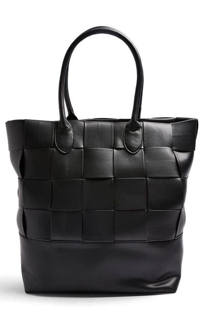 Topshop Weave Faux Leather Tote In Black