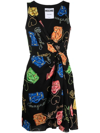 Moschino Couture Short Dress In Patterned Silk In Black