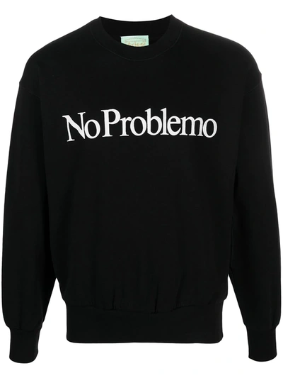 Aries Black Jersey No Problemo Sweatshirt In Black,white