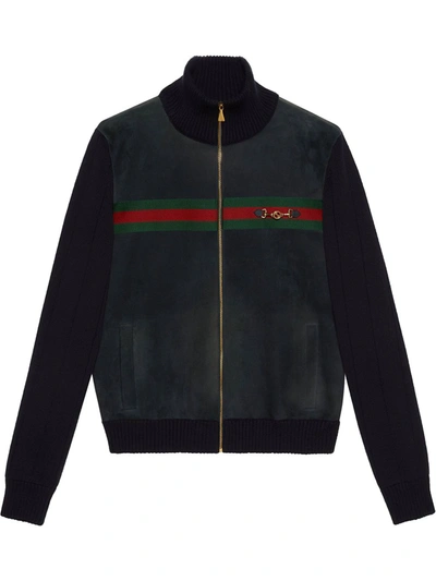 Gucci Suede Bomber Jacket In Blue