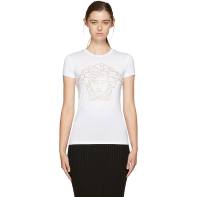 Versace Crystal Medusa Jersey T-shirt In Bianco Ottico