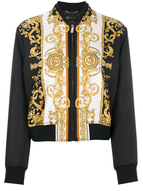 Versace Medusa Printed Bomber Jacket In Black/gold | ModeSens