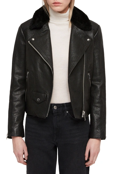 Allsaints Pataya Leather Lux Biker Jacket In Black