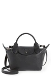 Longchamp Mini Le Pliage Cuir Leather Top Handle Bag In Black